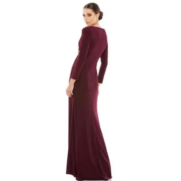 Mac Duggal Berry Embellished Long Sleeve Jersey Gown Dress - Picture 2 of 3